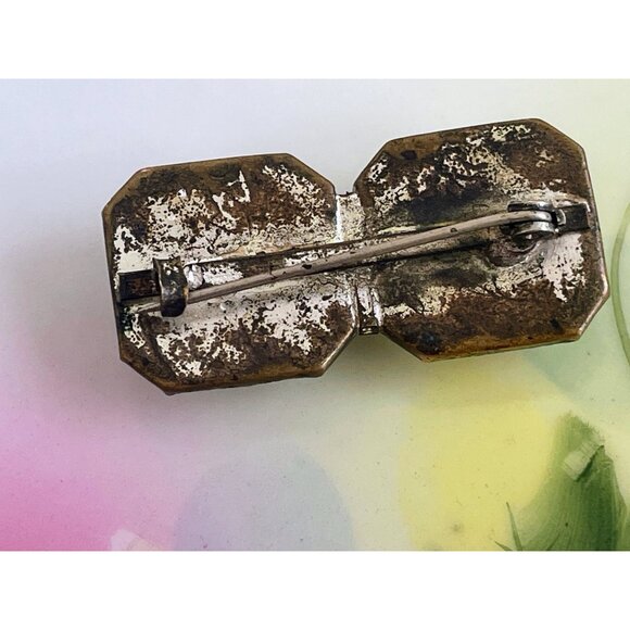 Antique Victorian Brooch pair Glass Bar Pin Pearl Shell - Picture 5 of 12